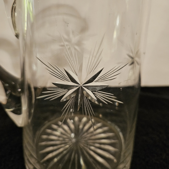 VTG. 1930sFostoria "Sunburst" Hand Blown Cut Crystal Etched Glass 48 oz. Pitcher - Picture 2 of 9
